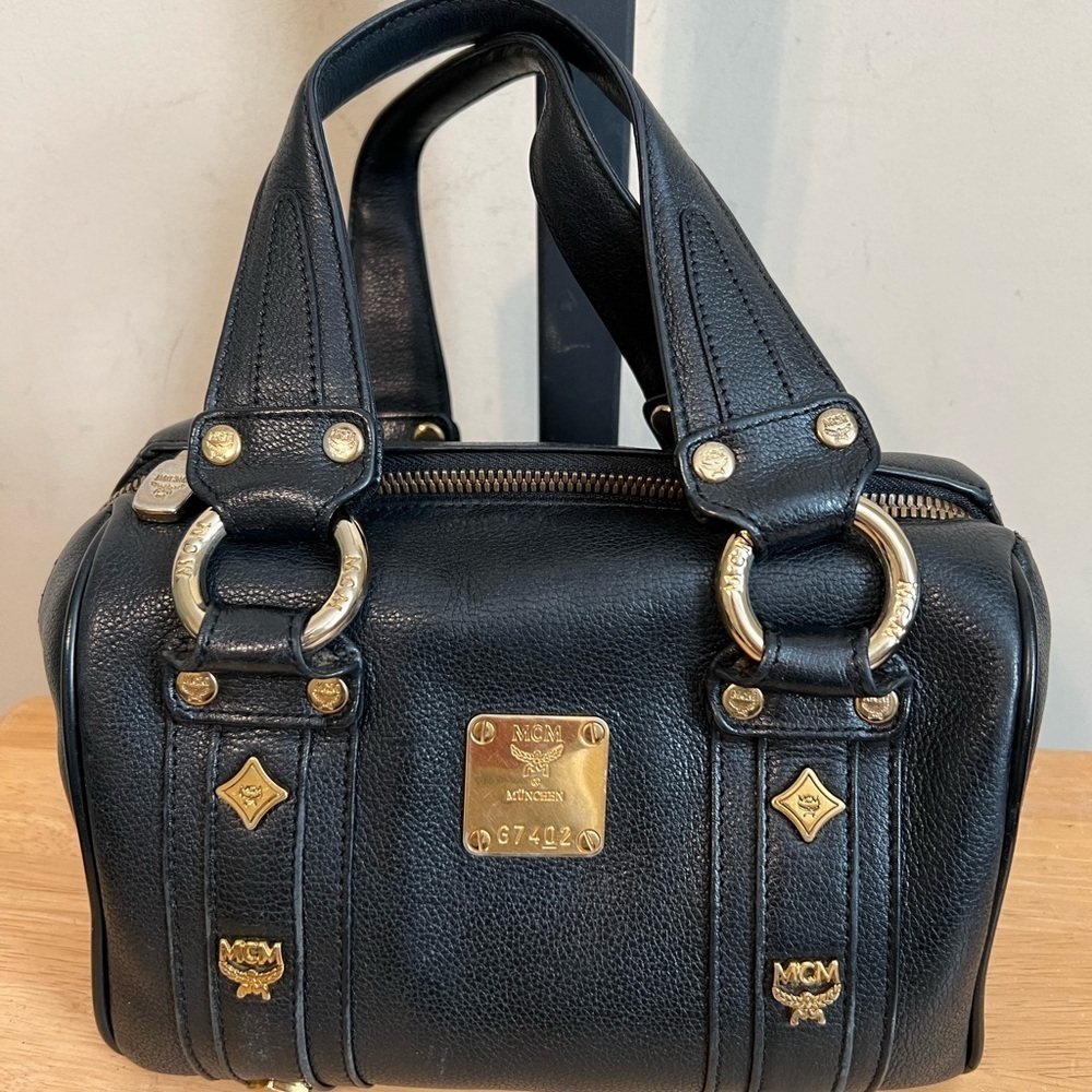 TRADED - MCM Black and Mini Boston Handbag with Structured Design